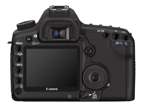 Canon EOS 5D Mark II, vista traseira (imagem ilustrativa)